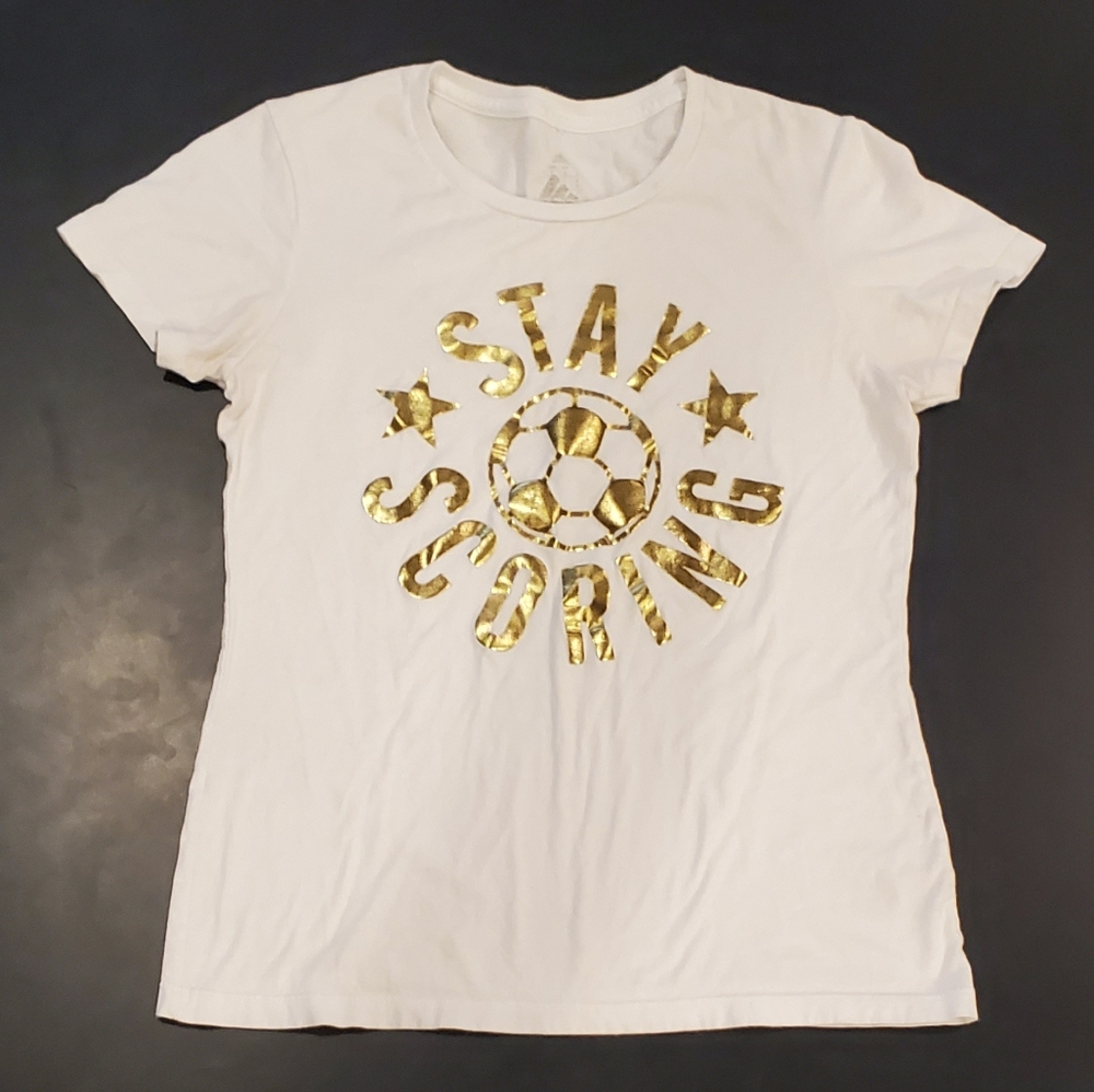 Adidas Women's "Stay Scoring" White and Gold Shirt